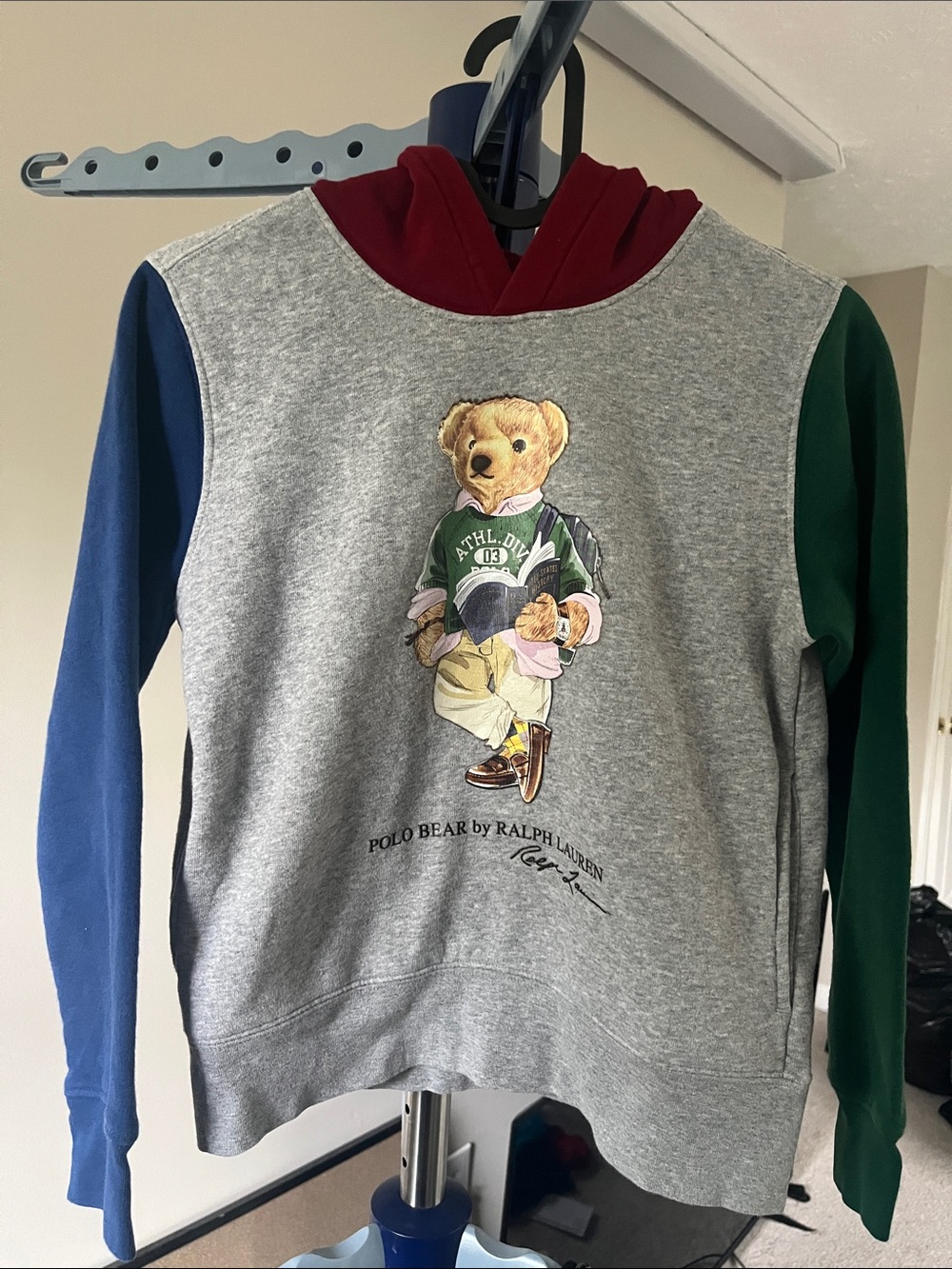 Ralph Lauren Grey Polo Bear Colorblock Crewneck Hoodie